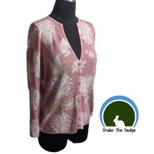 Vtg Eric Scot Pink Floral Cardigan Sweater Large softgirl cottage feminine